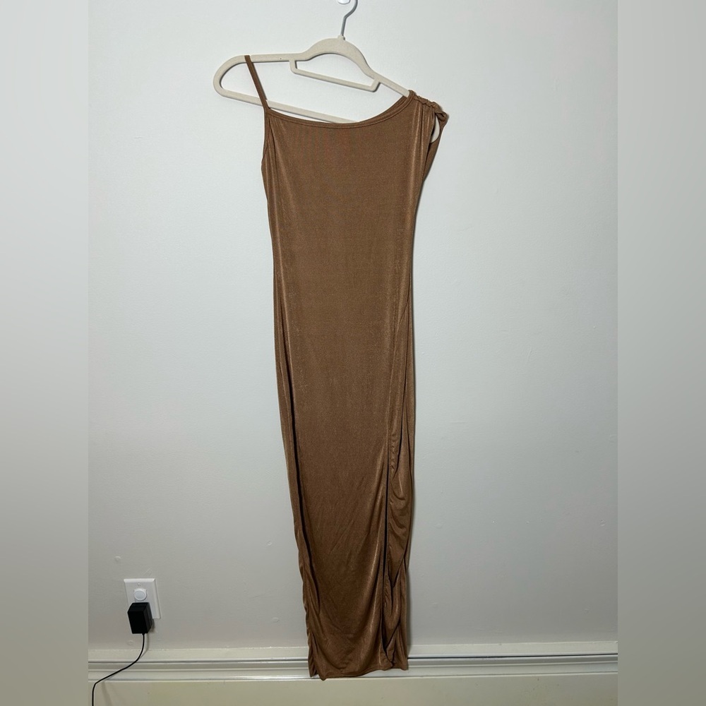 Prettylittlething mocha slinky maxi dress